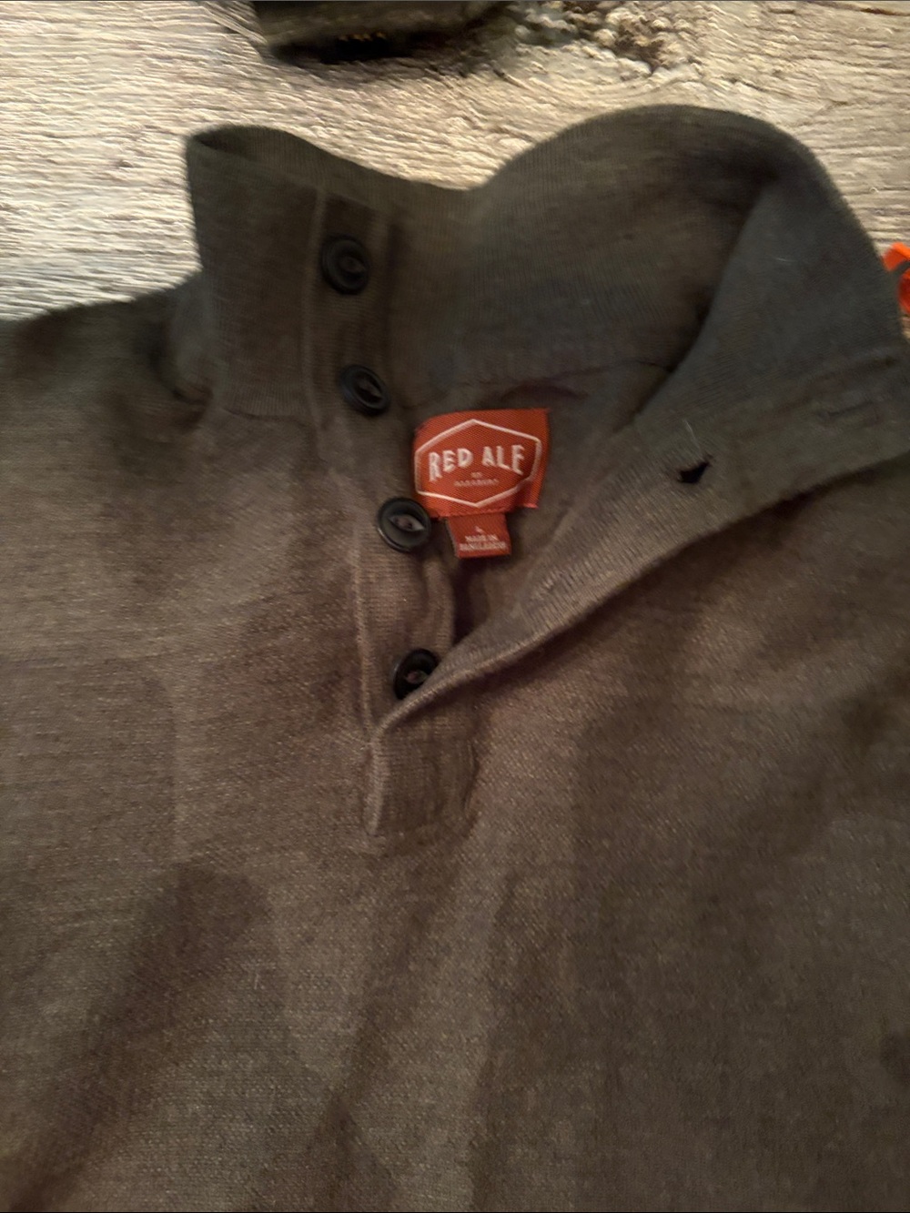 Red Ale Men's Button-Stand Collar sweater - Olive Green Large fits like medium
